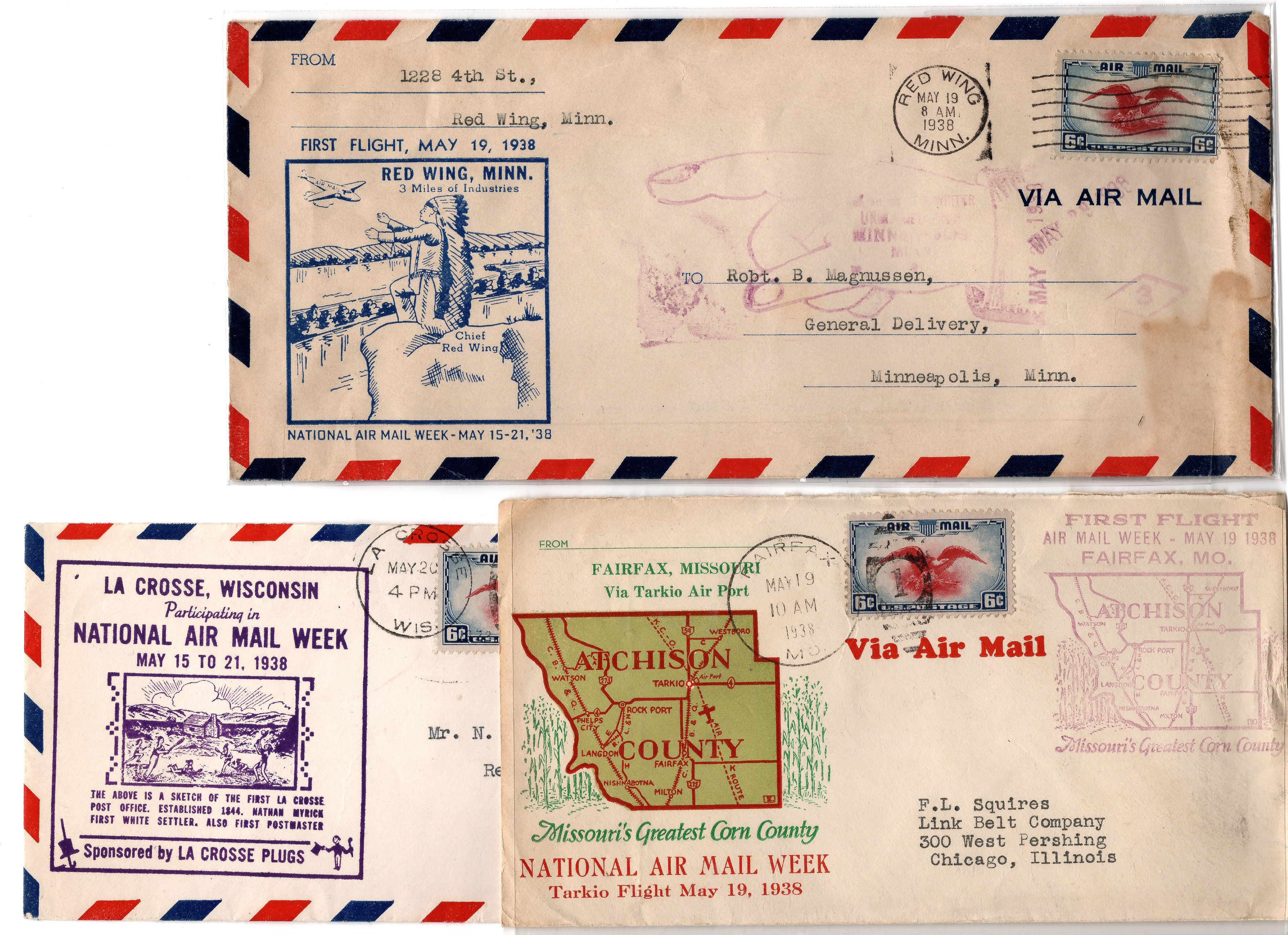 3 National Airmail Week (1938) cachets