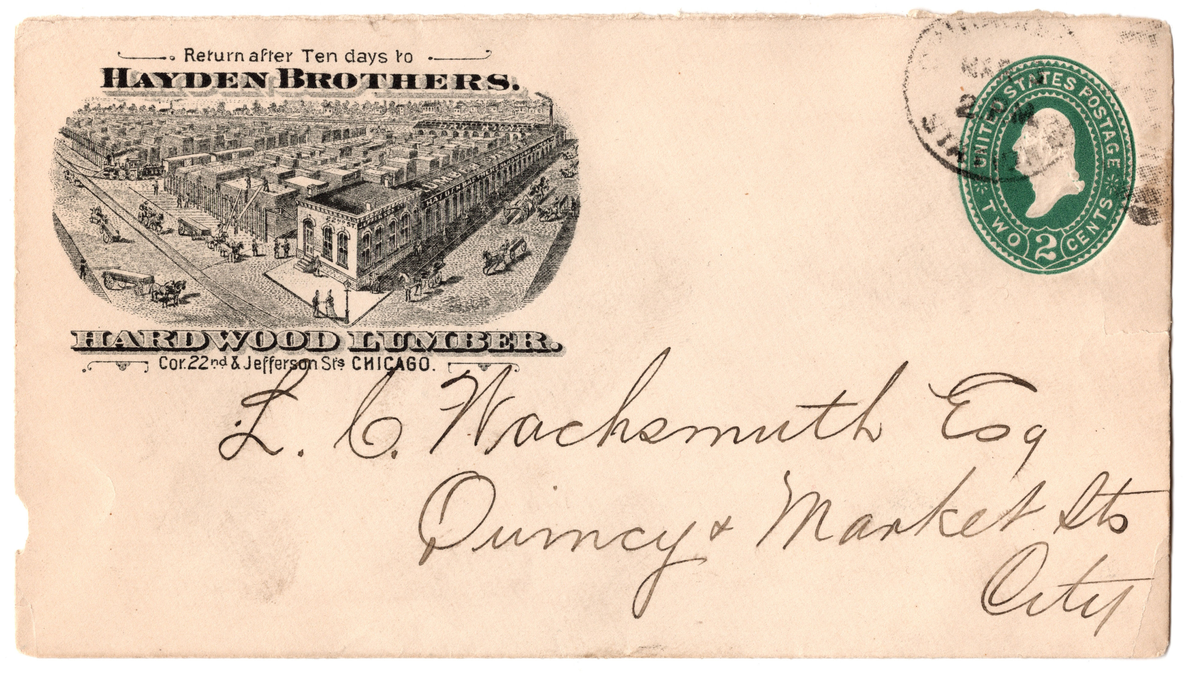 U312 with "Hayden Brothers Hardwood Lumber" - Chicago drop letter