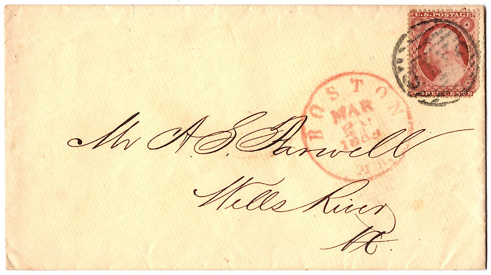 Thumbnail: #26 with nearly full date postmark with the standard Boston "PAID" killer