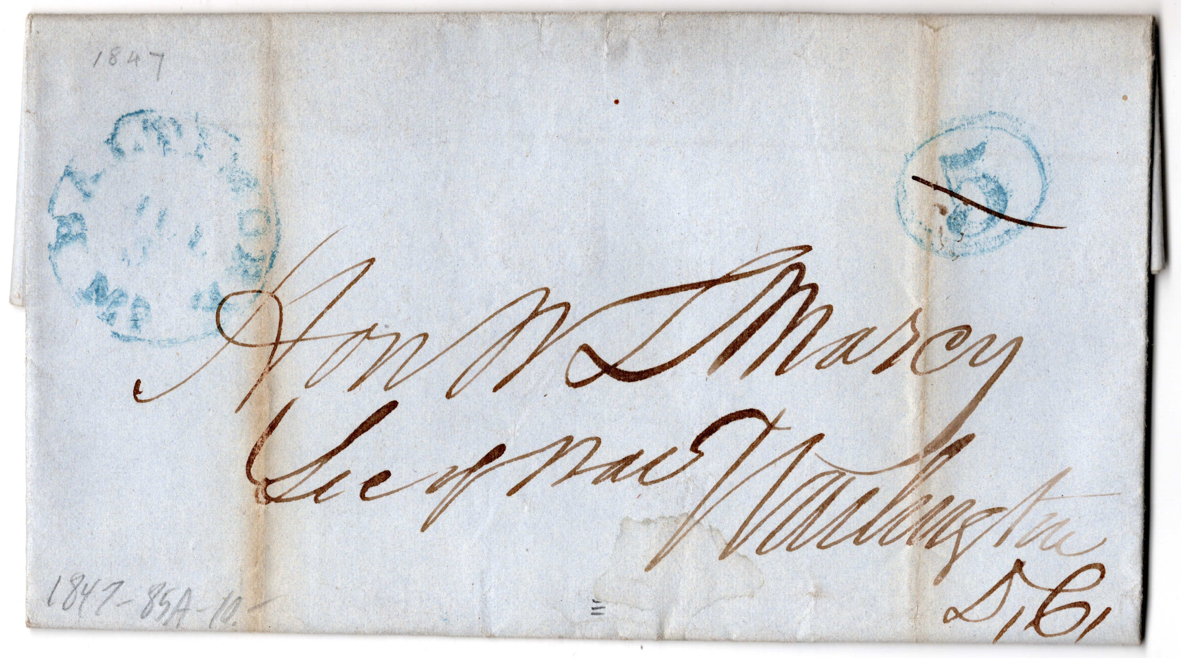 Baltimore circ. town marking, the D in "MD" is high and underscored - 1847