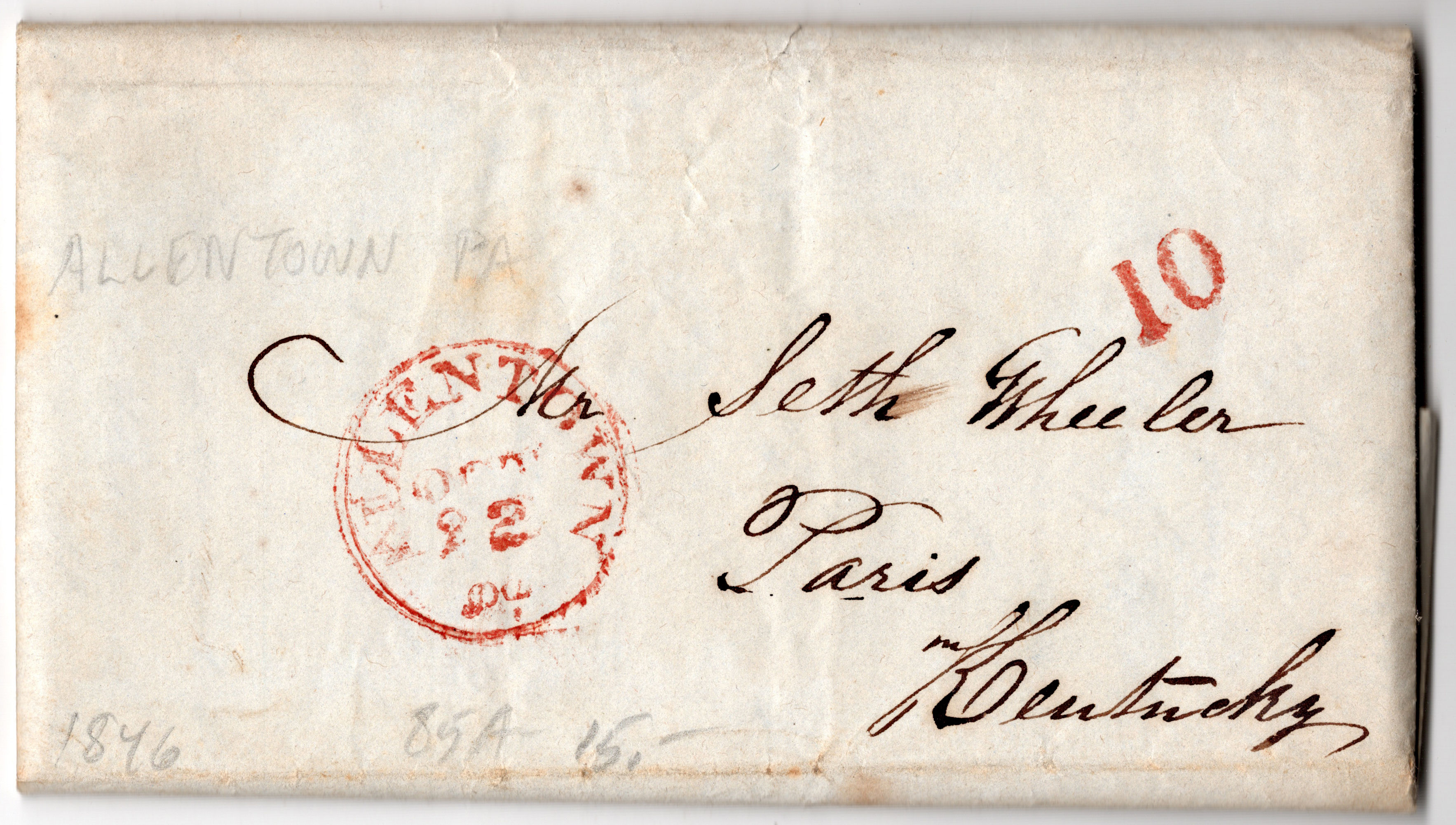 Stampless folded letter - Allentown, PA - 1846 - interesting content