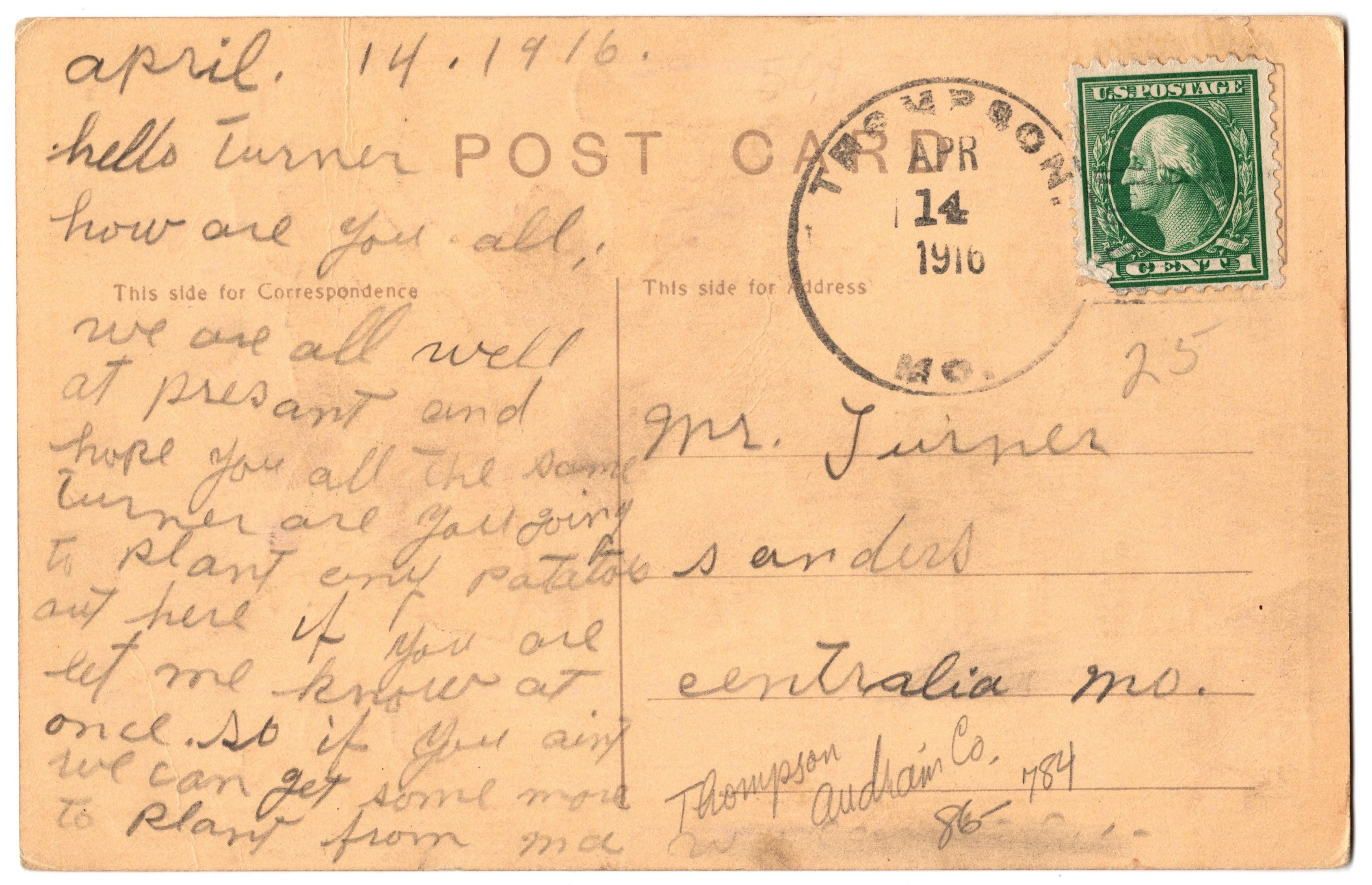 MO DPO - Thompson - machine cancel  - 1916