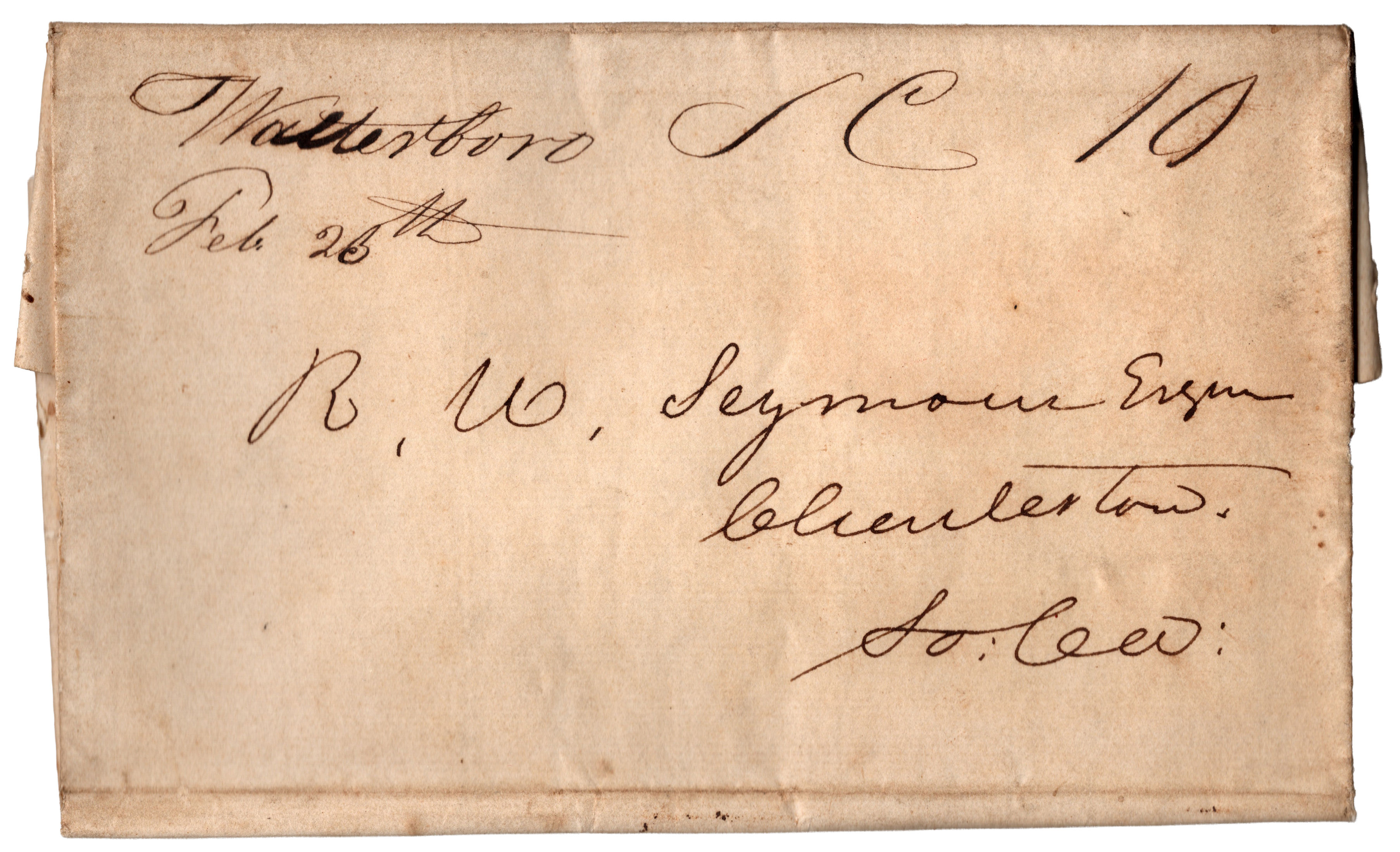 Waterboro, SC manuscript town marking on stampless letter - 1844