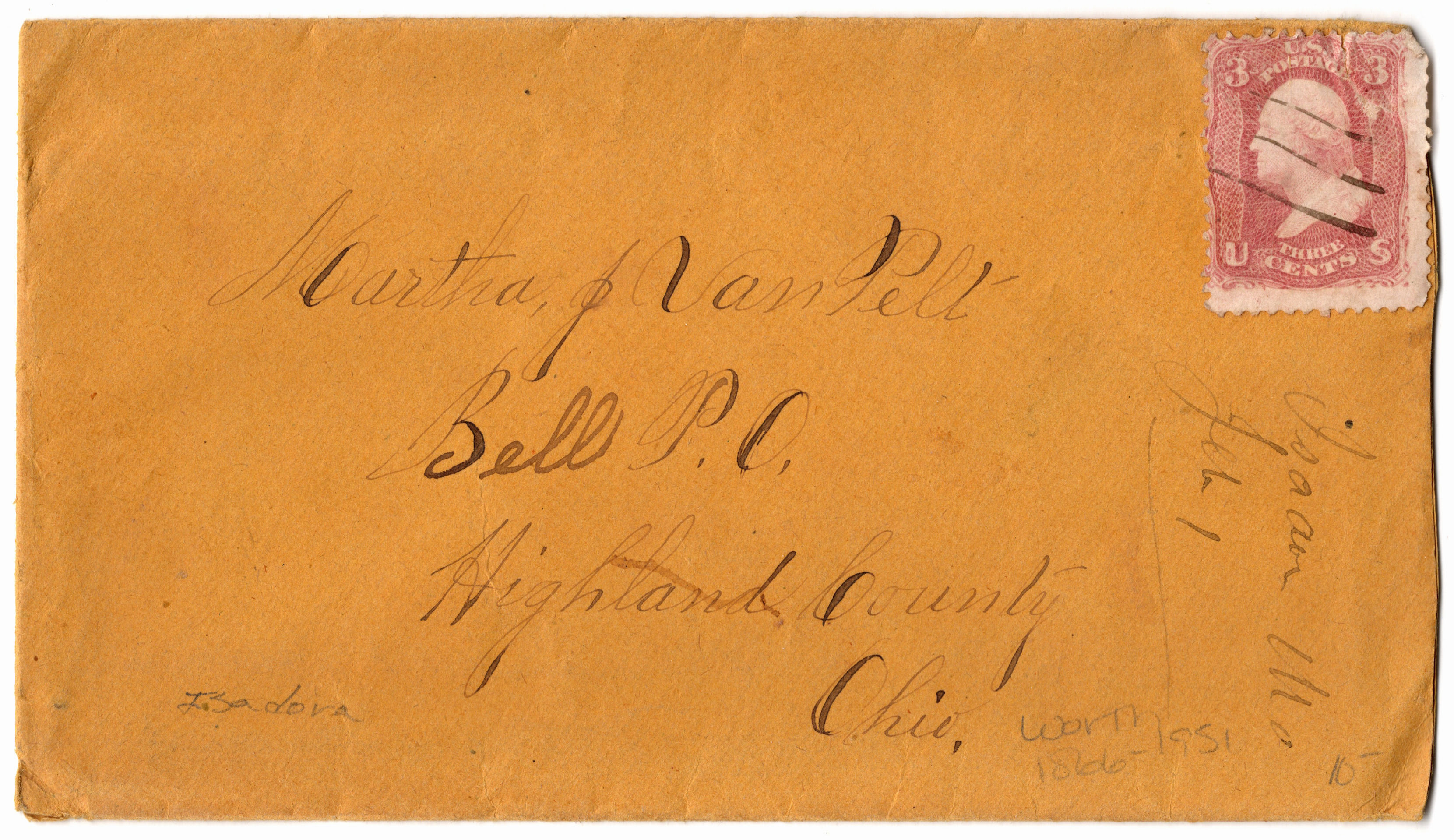 MO DPO - #65 on cover with Isador manuscript town marking & pen cancel