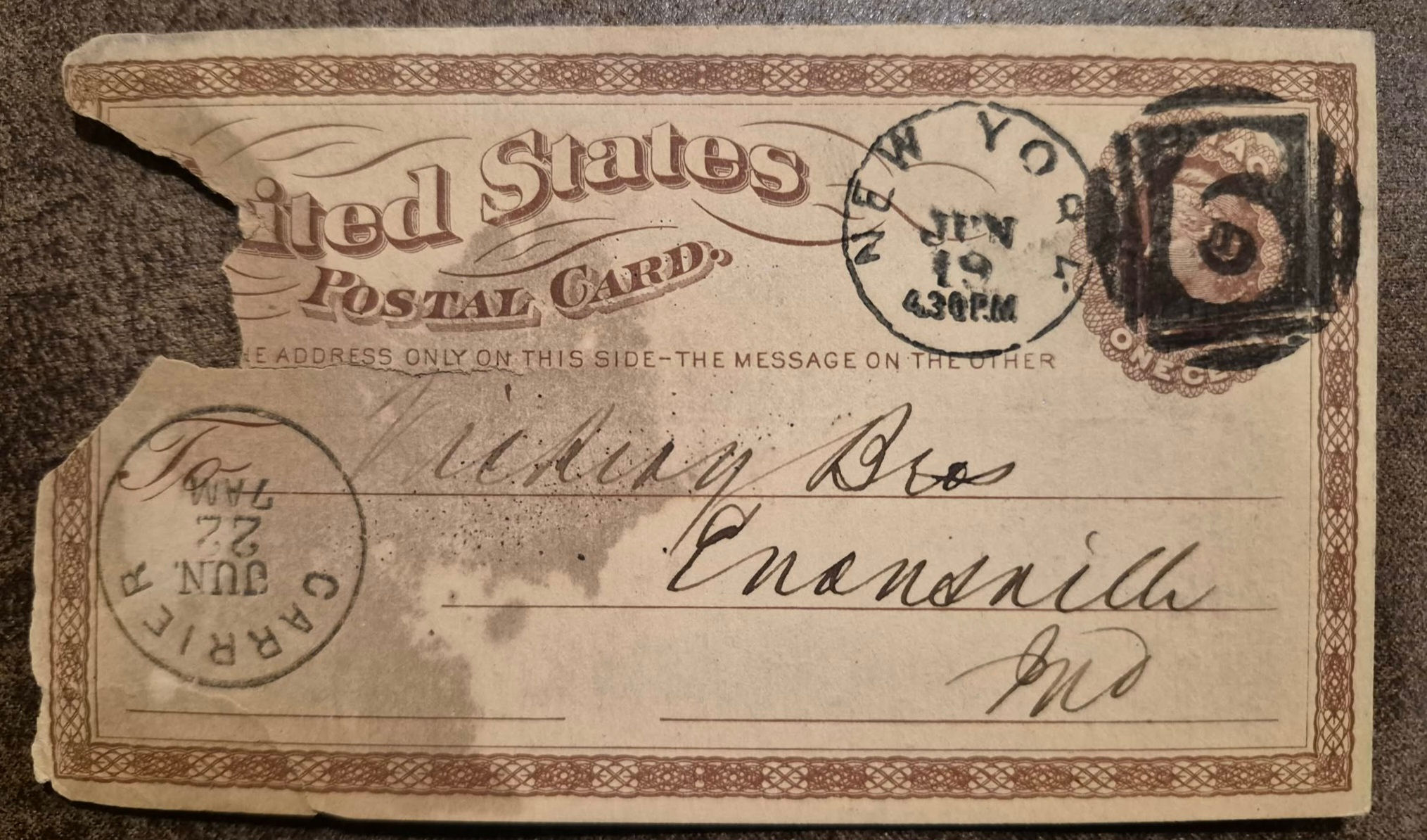 Postal Card with New York Numeral fancy cancel