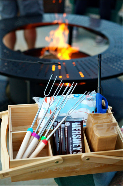 S'mores supplies and fire pit accessories at Cedar & Sand New Lisbon WI rental