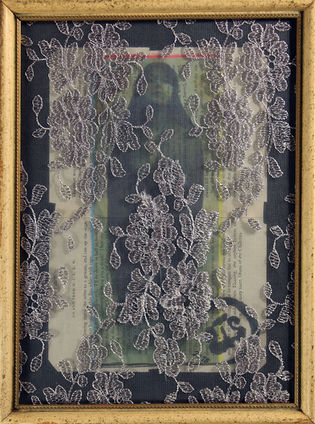 The Scarlet Lady, 2015, inkjet on book page, ink, pencil, lace, vintage frame, 23,0 x 31,0 cm.