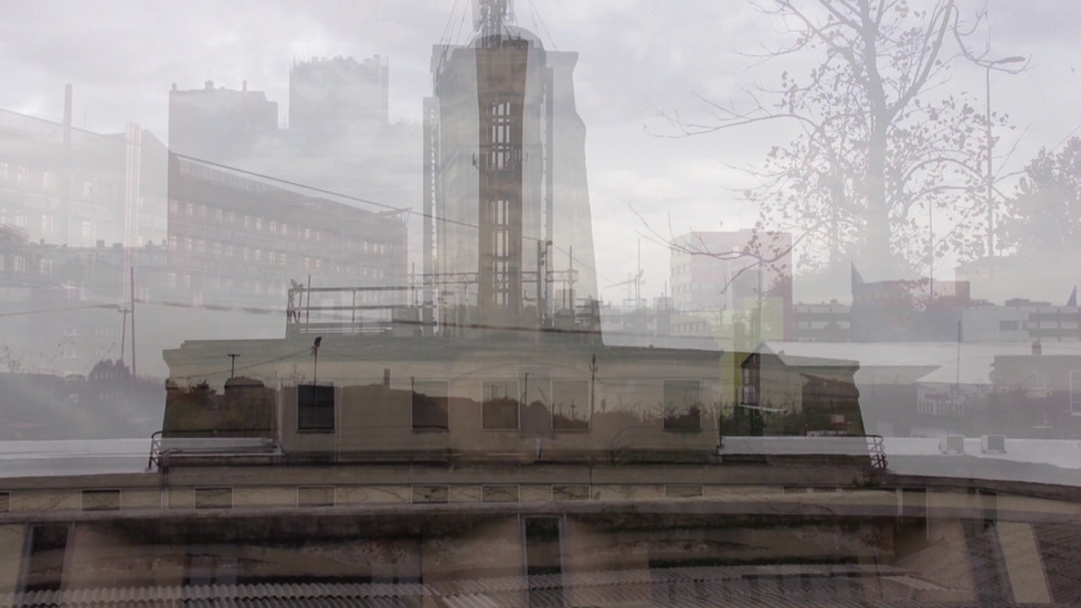 video still of layered urban landscapes