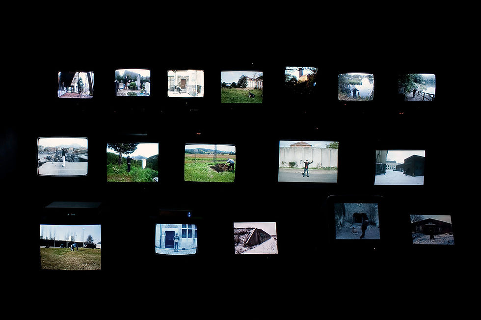 17 different screens showing penances as part of the exhibition Going Public at the Embassy Gallery in Edinburgh