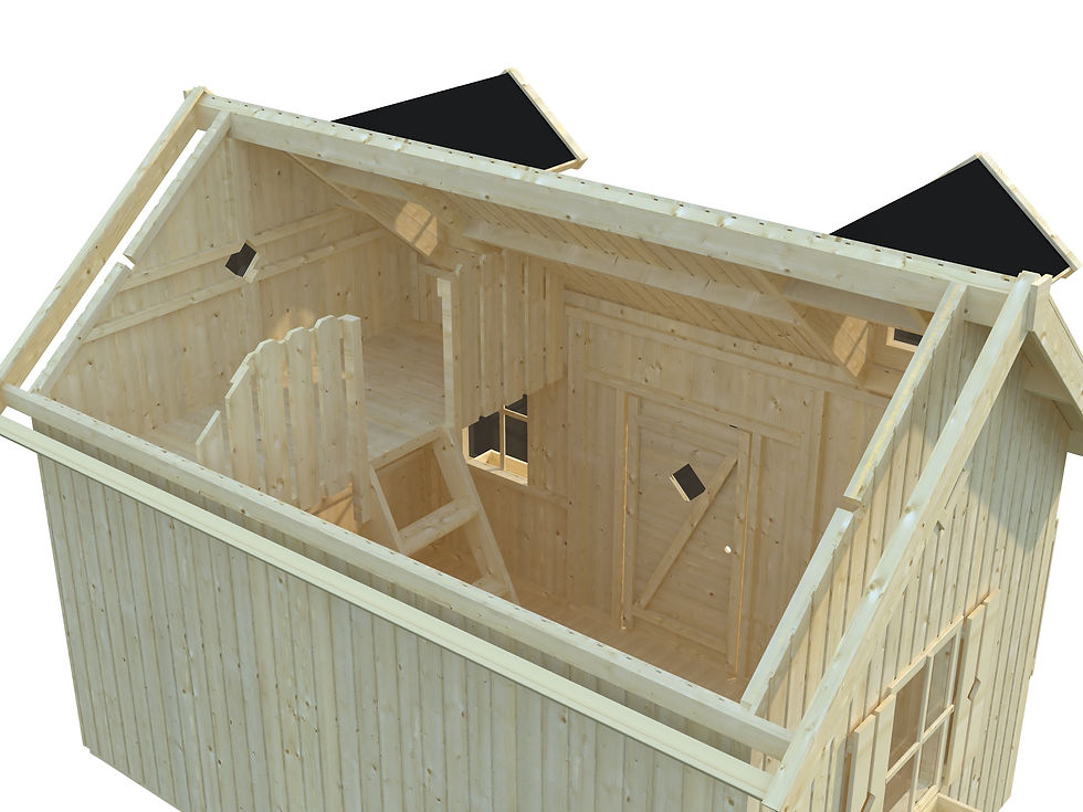 Miniatyrbild: Loftplanritning som skildrar sovloftets placering ovanför lekytan och entré.