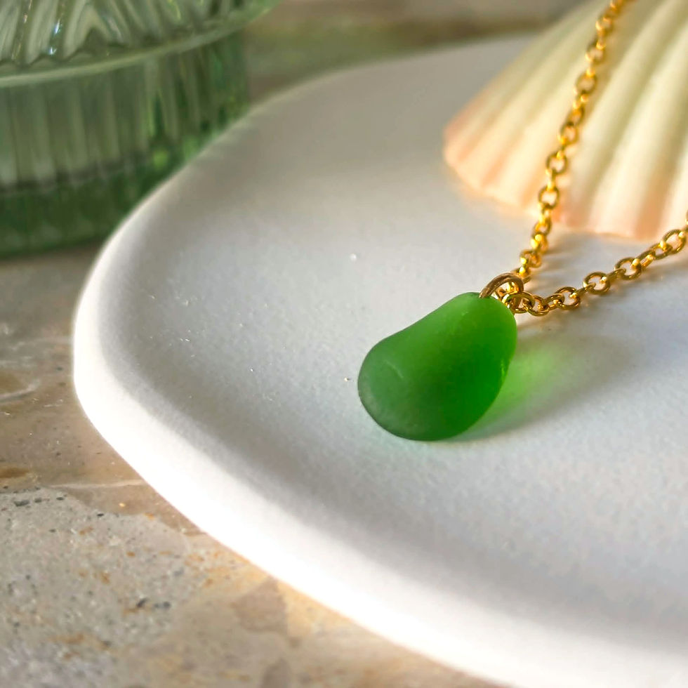 Thumbnail: Kiwi Green Sea Glass & Gold Necklace