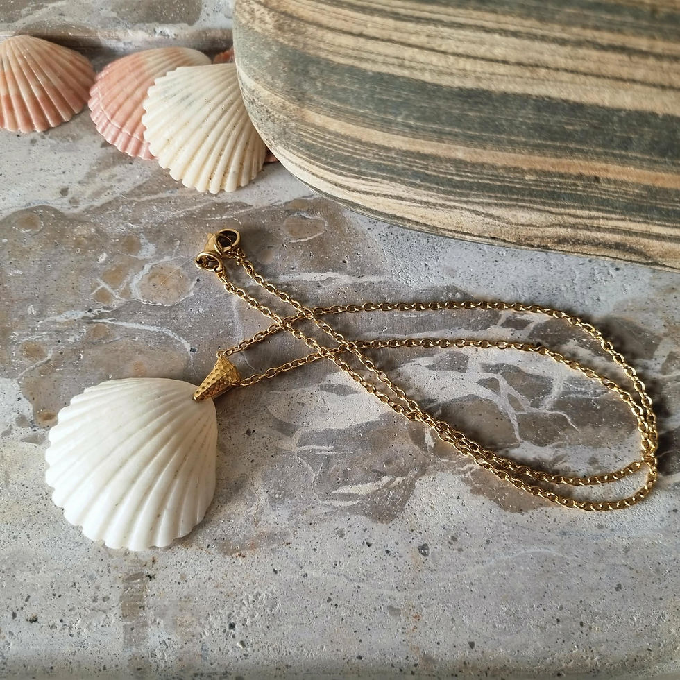 Thumbnail: Ivory Scallop Shell & PVD 18k Gold Pendant Necklace