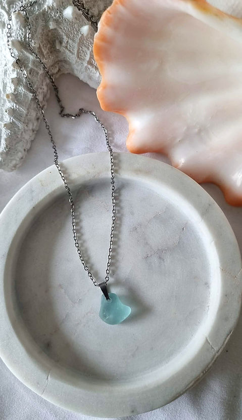 Seafoam seaglass necklace, stainless steel