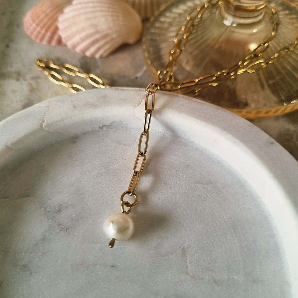 Thumbnail: Pearl Drop & 316 Stainless Steel 18k Gold PVD Paperclip Necklace