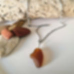 Golden Amber Sea Glass & 316 Polished Stainless Steel Pendant Necklace