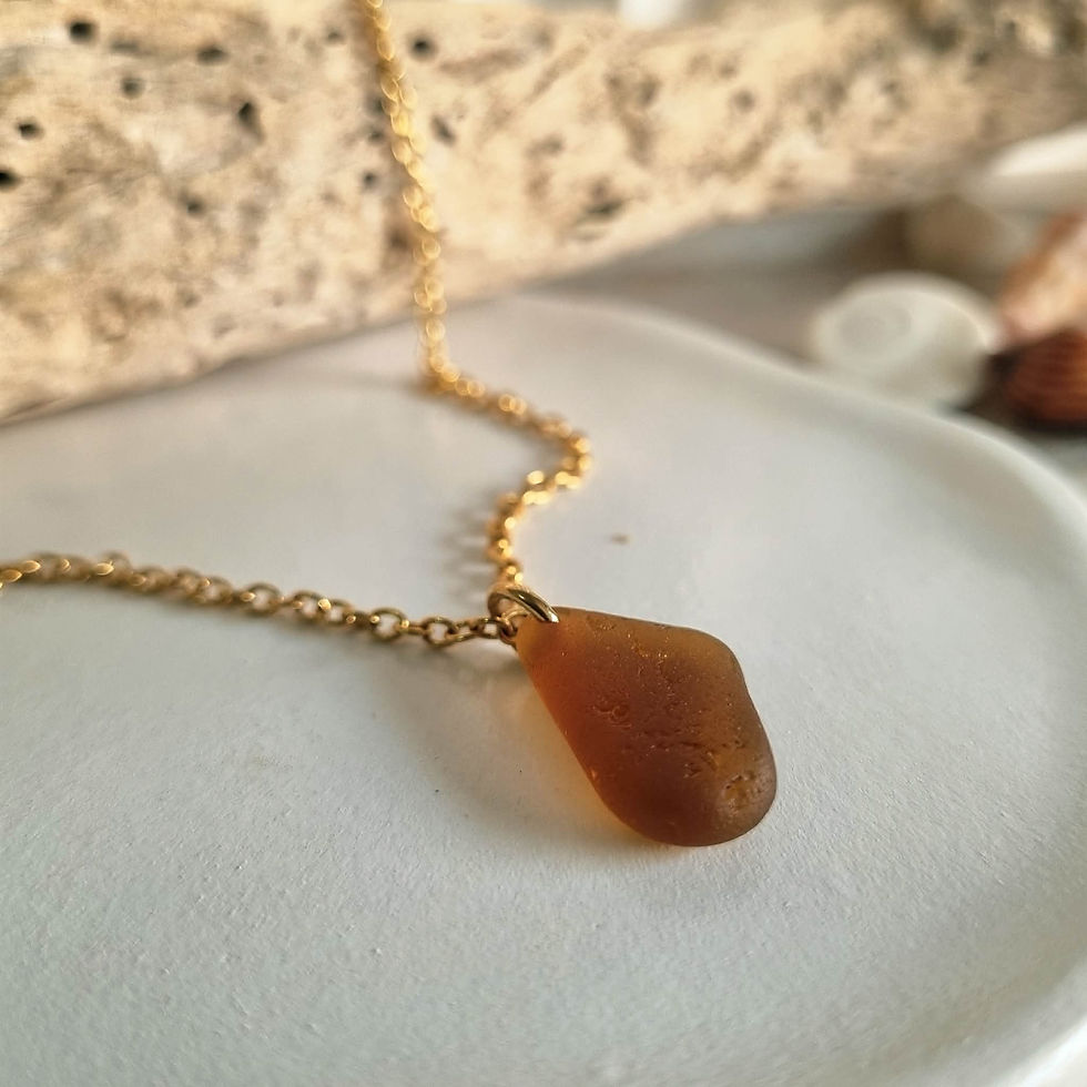 Thumbnail: Golden Amber Sea Glass & Gold Necklace