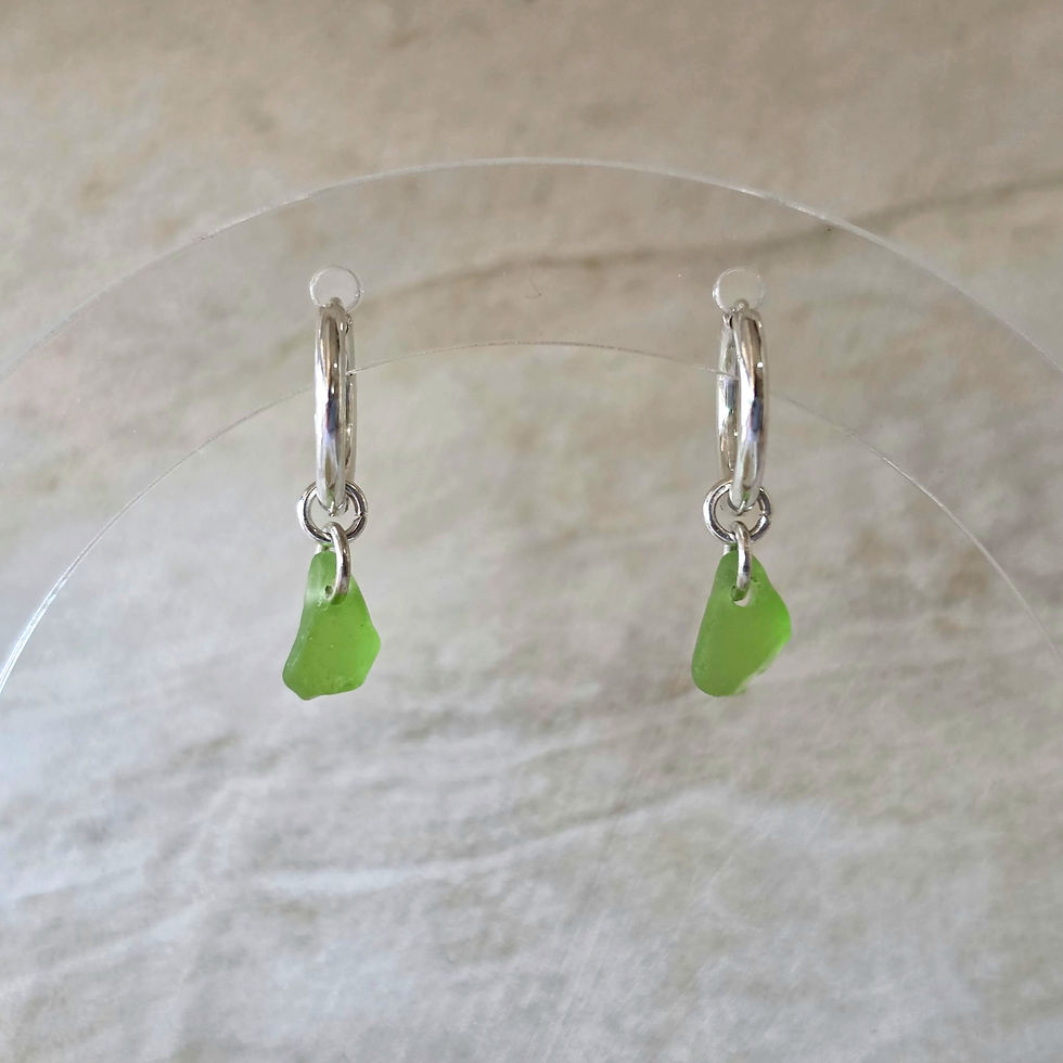Thumbnail: Mini Sea Glass & Silver Huggies | Kiwi Green