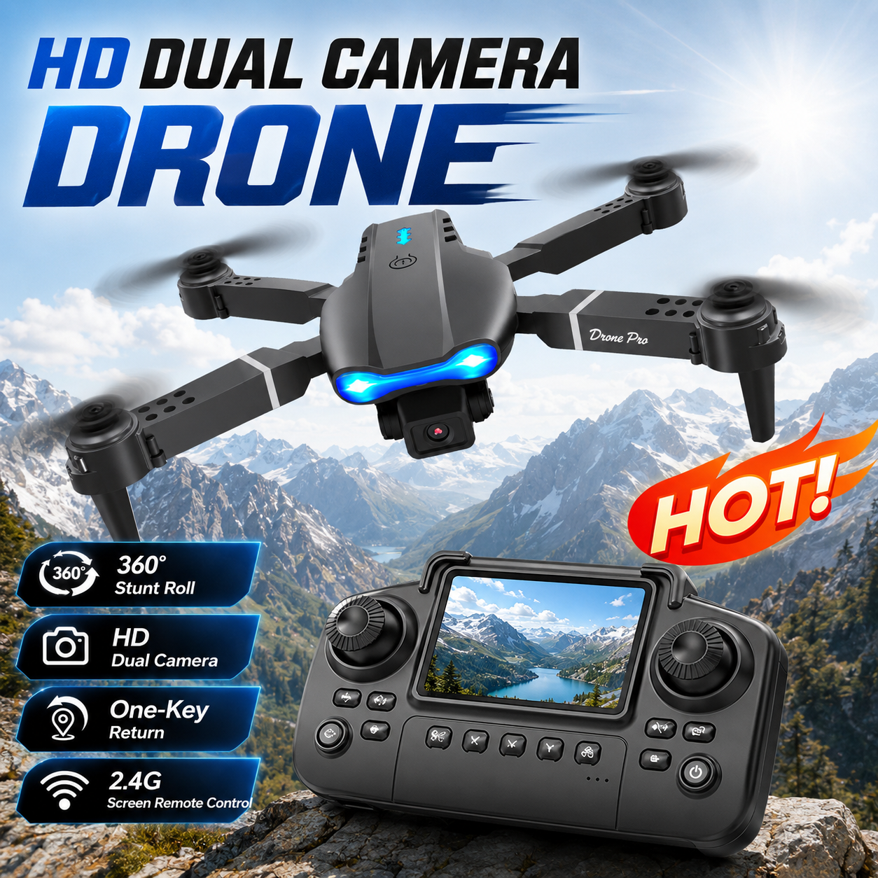 ZNLYRION RC Drone with Screen Remote Control 4K Dual Camera Optical Flow Positio