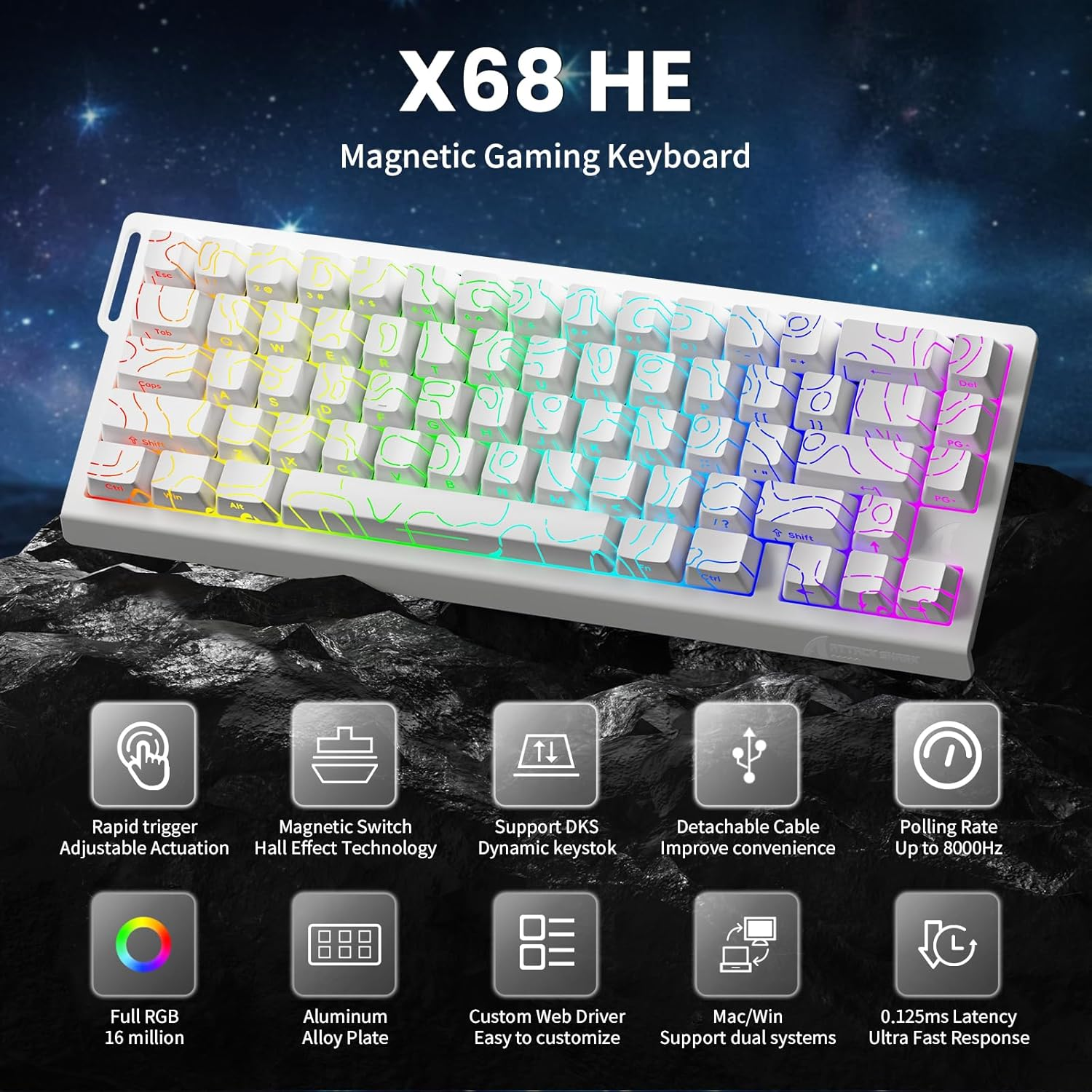 ATTACK SHARK X68 HE Rapid Trigger Keyboard Magnetic Switch 60% Wired 8KHz Hot Sw
