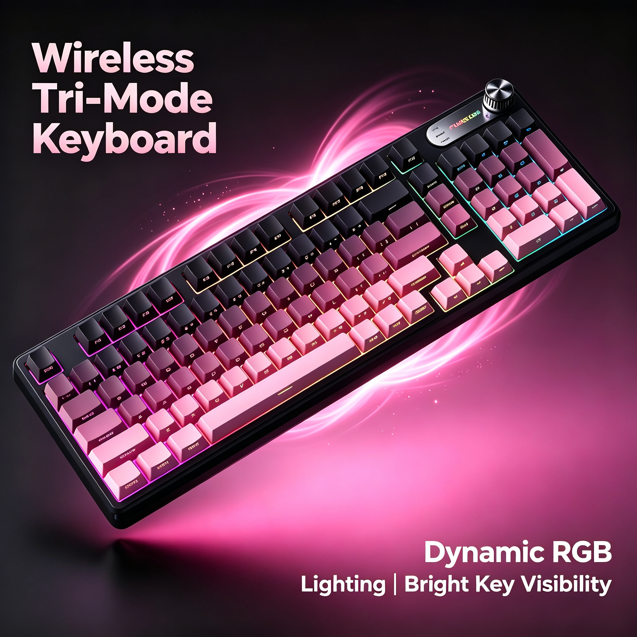 RGB Mechanical Style Keyboard 98 Keys Wireless Tri-Mode Silent with Volume Rolle
