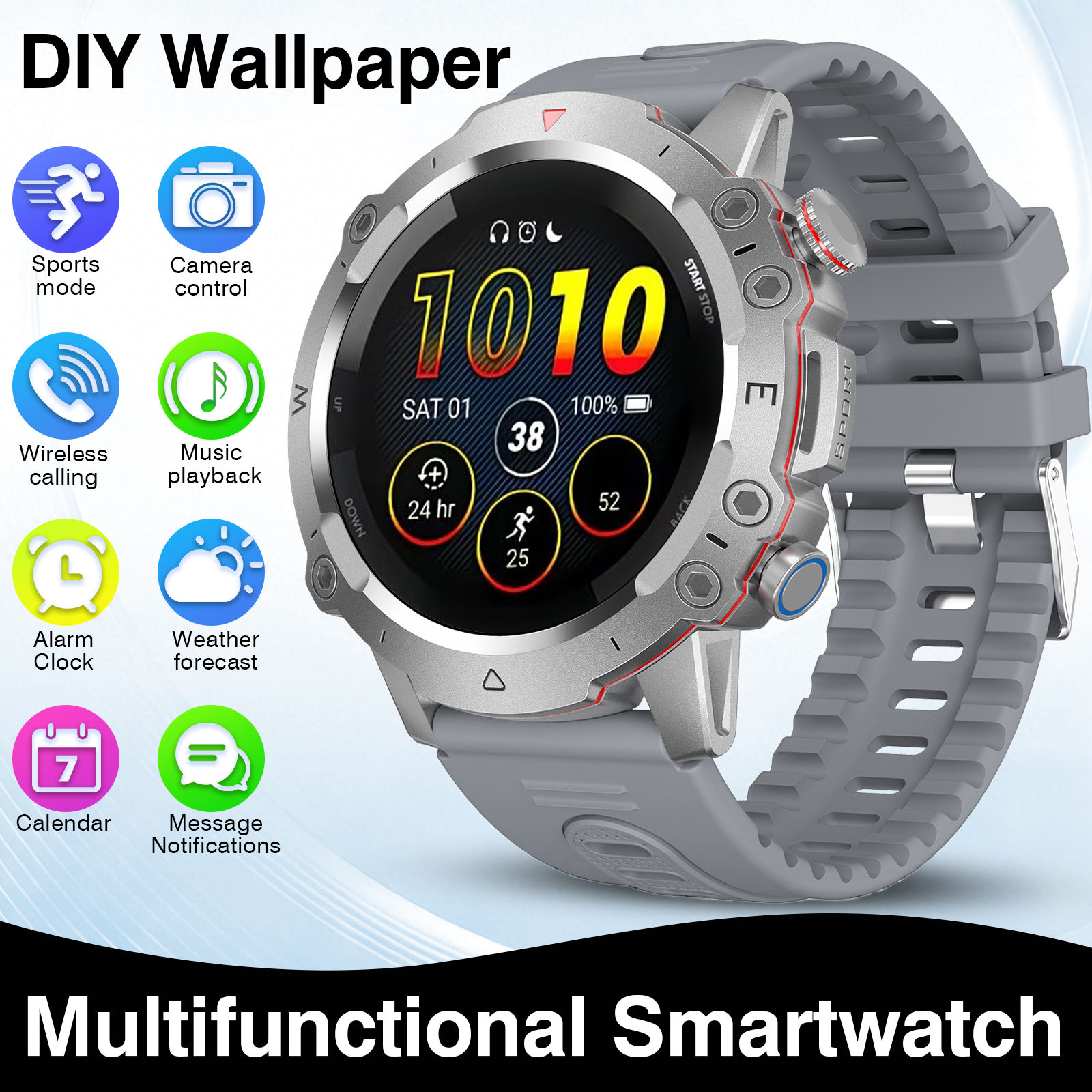 New Full-Touchscreen HD Sports Smartwatch, Unisex, with Call/Message Alerts, Wa