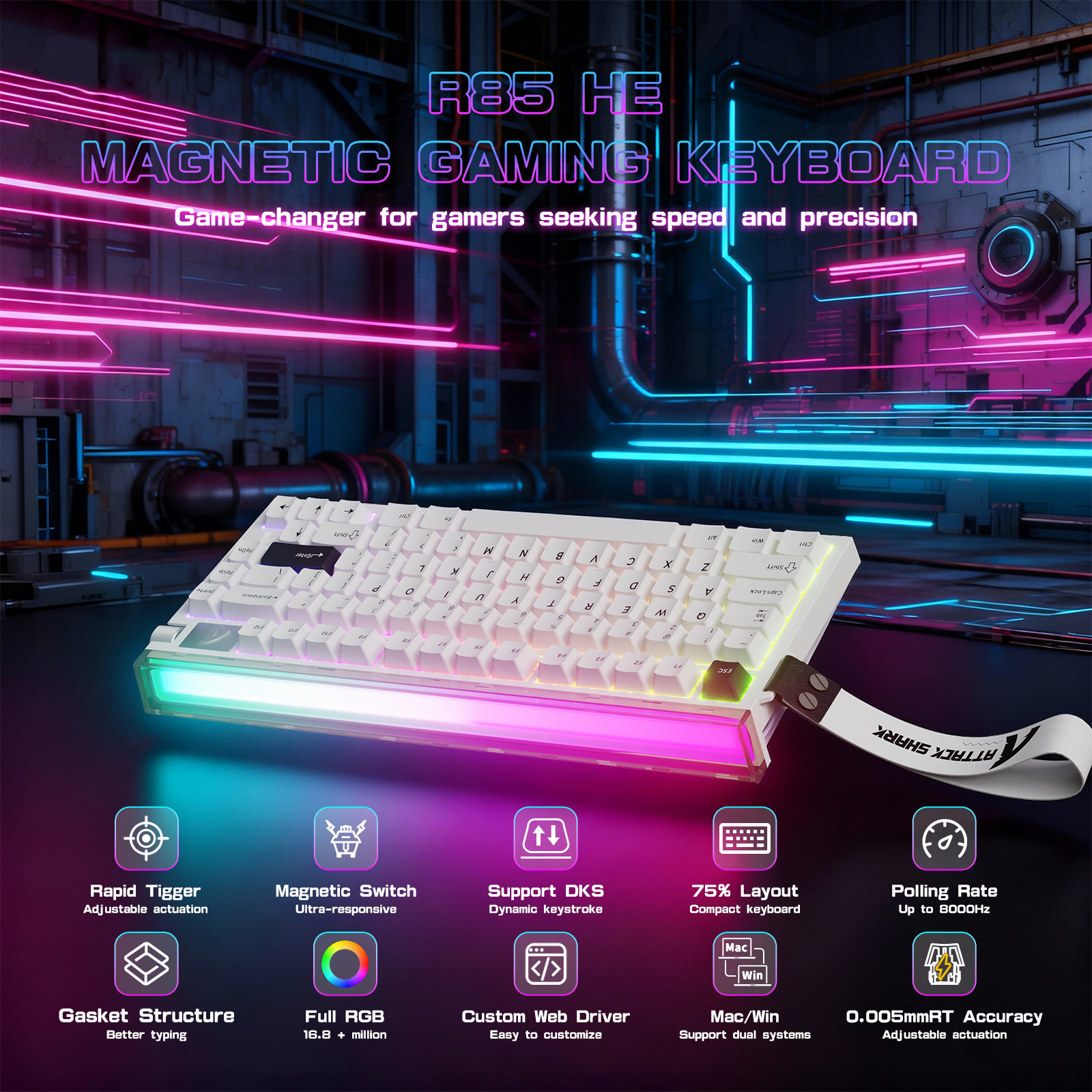 ATTACK SHARK R85HE Wired 75% Hall Effect Rapid Trigger Mechanical RGB Gaming Key