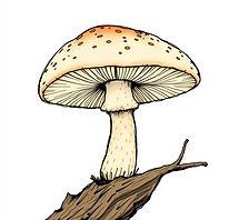 short fat stemmed mushroom sitting on a high tree branch.jpg