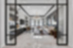 beautifully styled luxury home office with built in shelving, custom lighting and luxuruous quartzite countertops