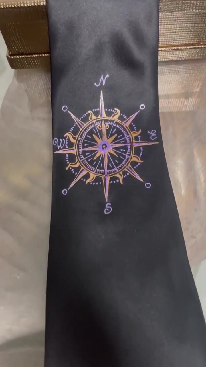 Thumbnail: SILK TIE - PURPLE GOLD WIND ROSE