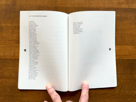 "Sex from a Manual" by Ryan Kegley poem spread from Quarry, Volume 22.95