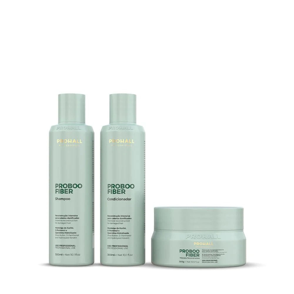 Kit Prohall Proboo Fiber Shampoo Condicionador e Mascara 300g