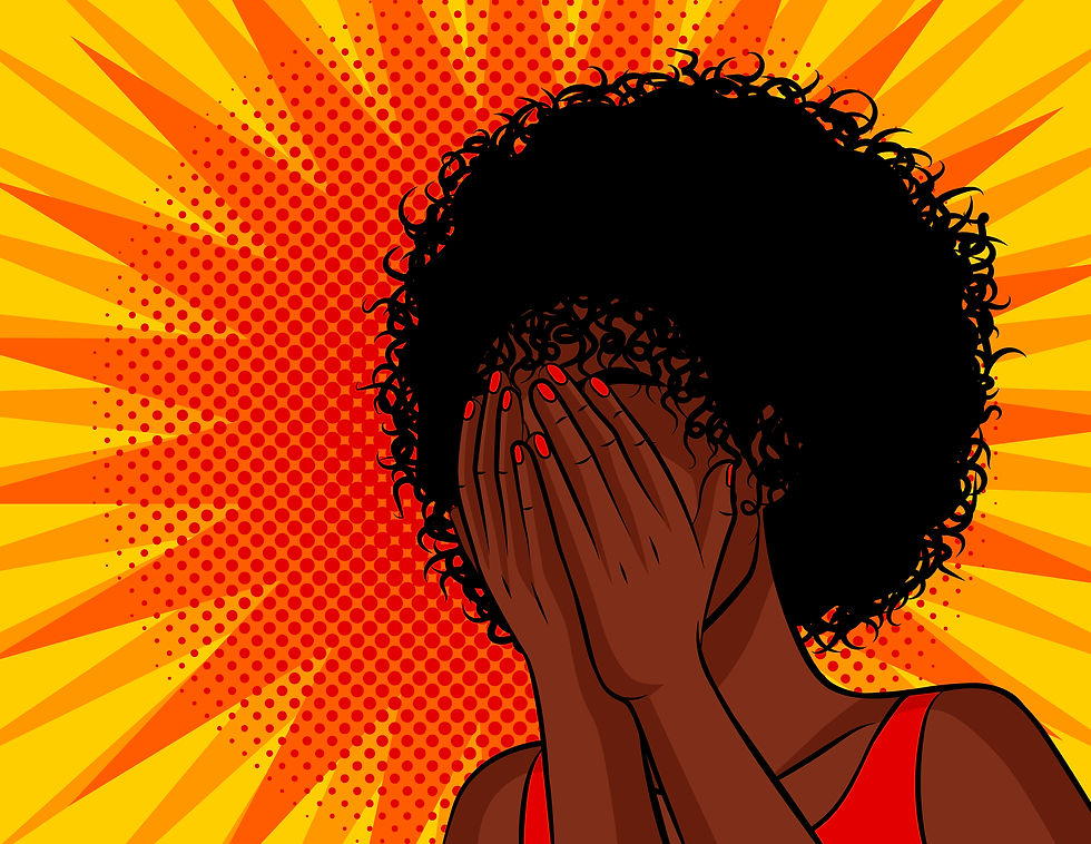 Vector image of woman covering her face, embarrassed.