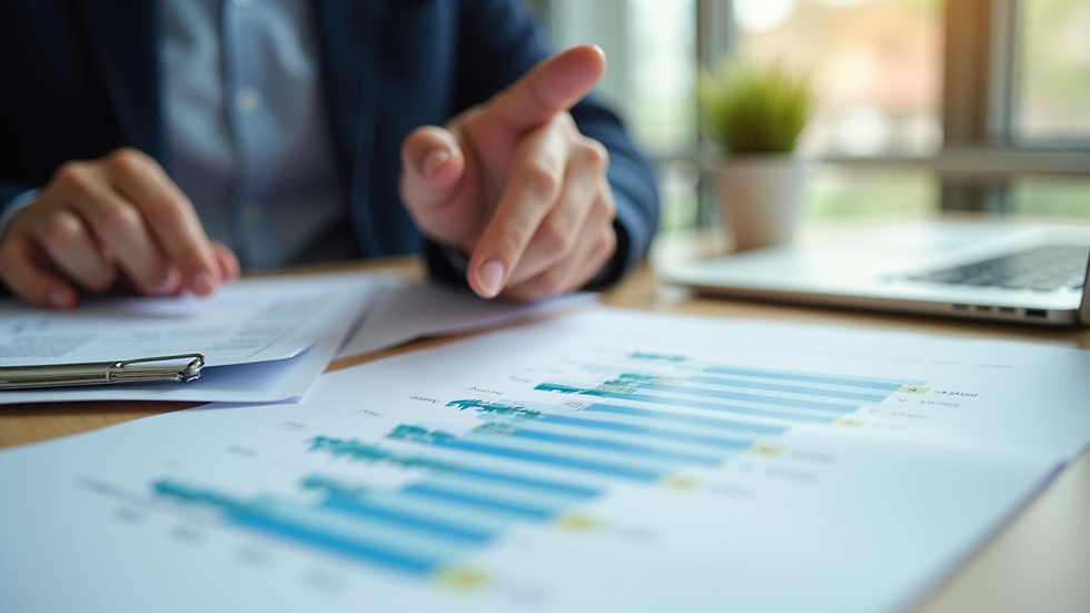 Close-up view of a financial planner’s hand pointing at a retirement savings chart