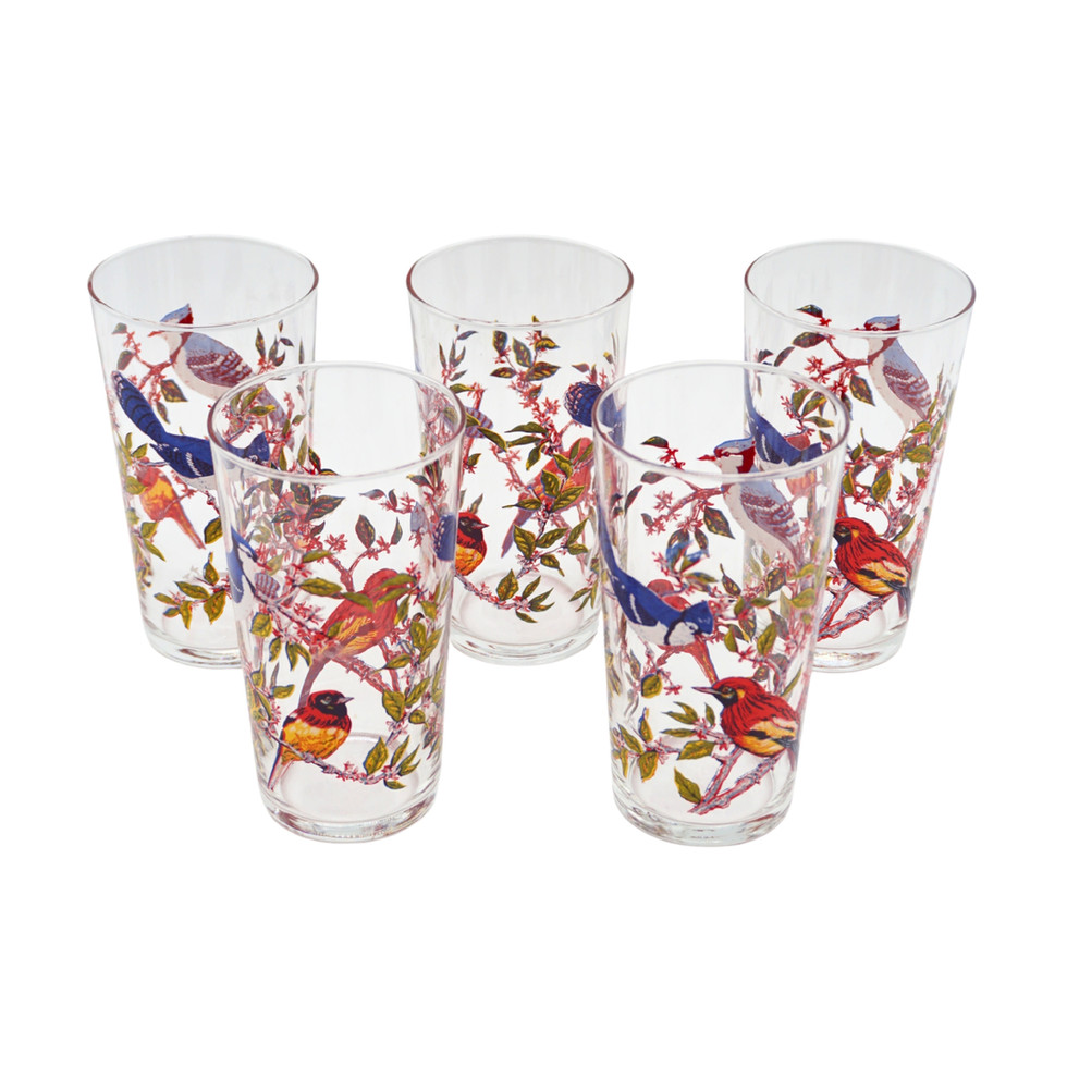Vintage Luminarc French Glass Tumblers Bird Design, Set of 5