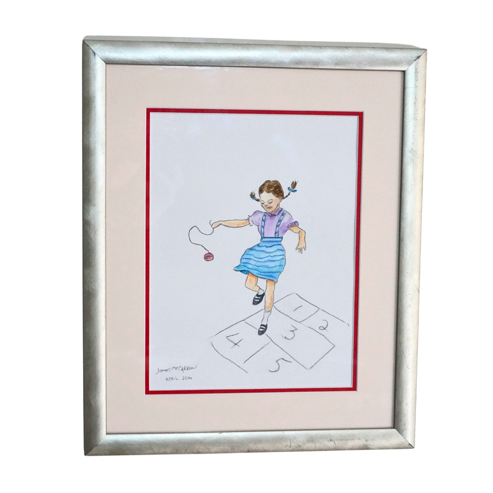Pencil and Watercolour Art of a Girl Playing Hopscotch, James McCarron, 2014