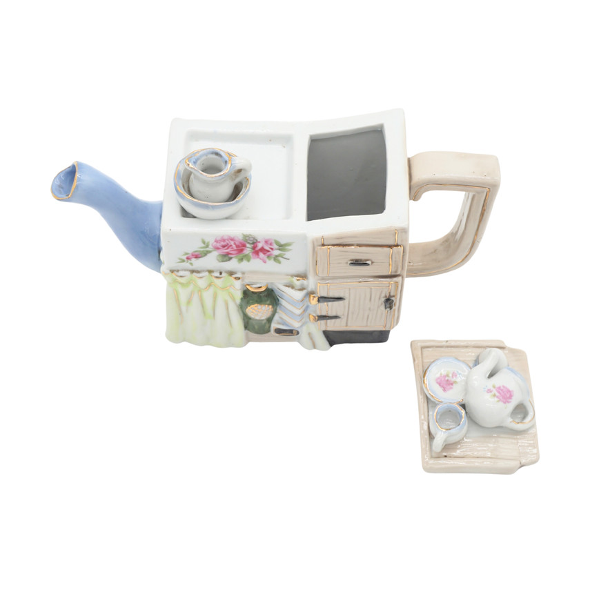 Vintage Miniature Ceramic Kitchen Scene Teapot