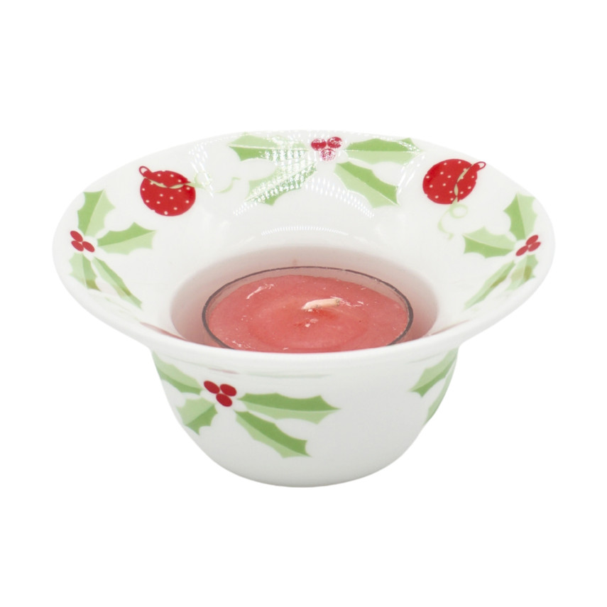 Aynsley Holly & Robin Tea Light Holders Christmas Time Set