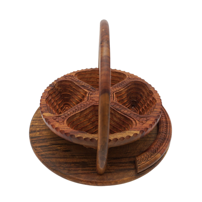 Handmade Rosewood Foldable Snack Serving Basket