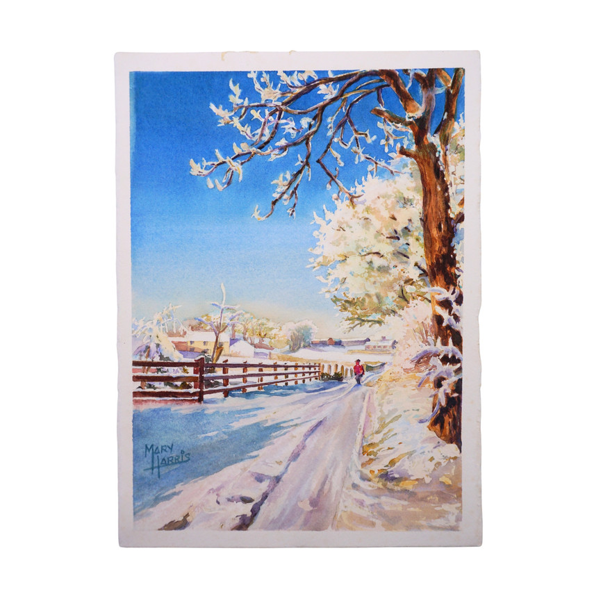 Watercolor Painting of a Snowy Landscape, Unframed, by Mary Harris