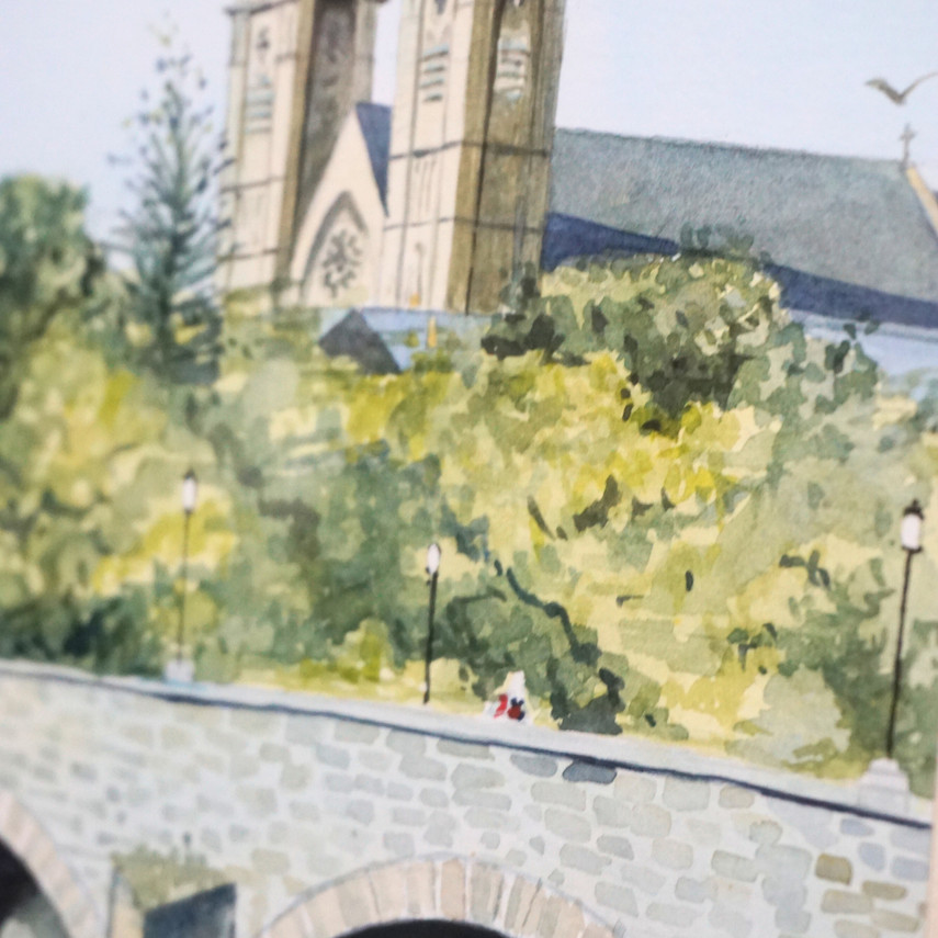 Watercolour Painting of The Spires, Omagh by K. McGlinn, 2002