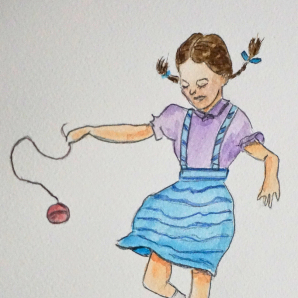 Pencil and Watercolour Art of a Girl Playing Hopscotch, James McCarron, 2014