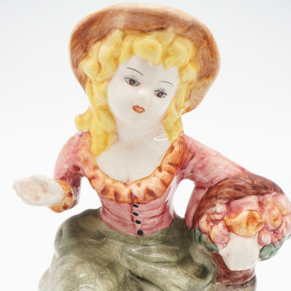 Porcelain Figurine of a Woman Holding a Basket of Flowers