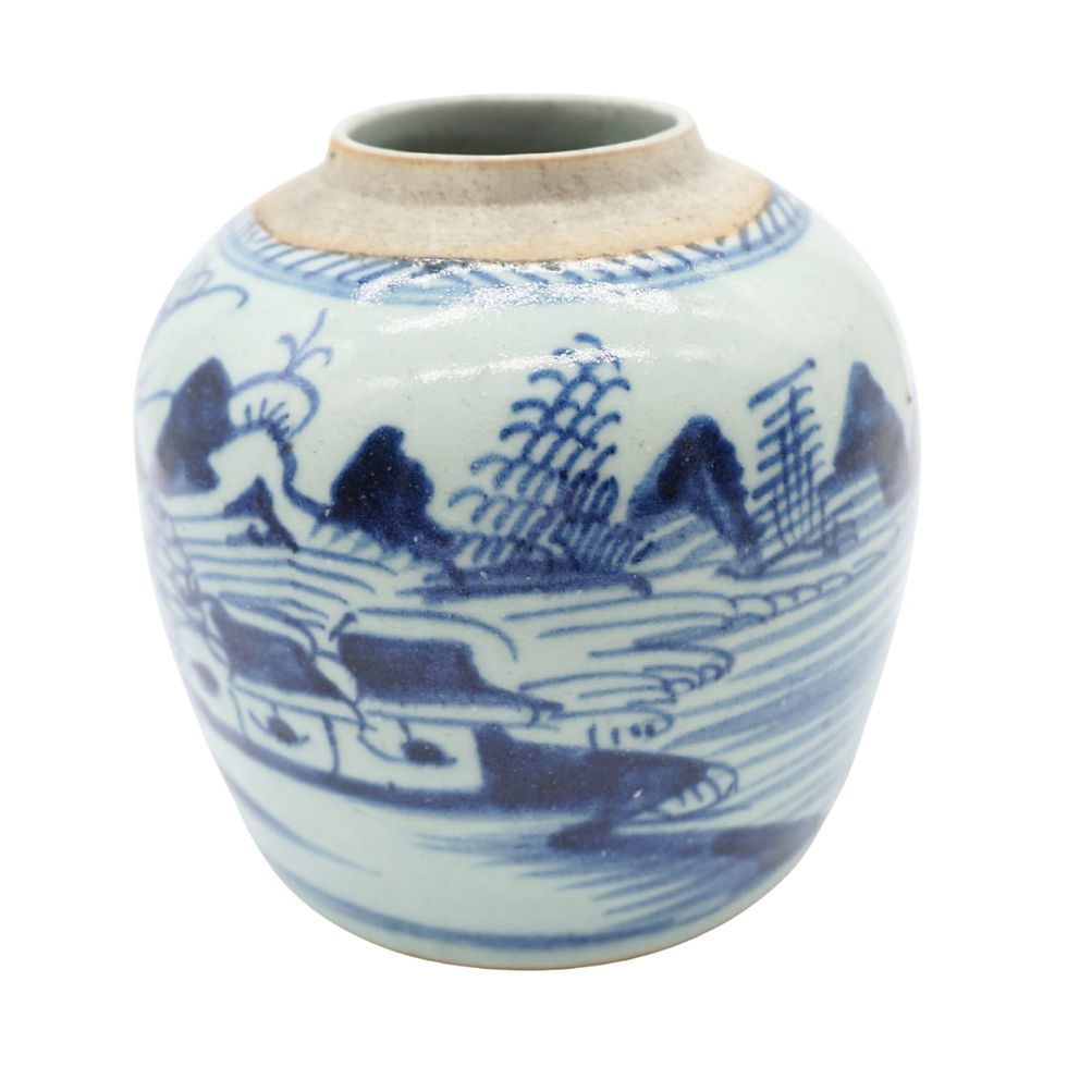 19th Century, Qing Dynasty Chinese Blue and White Porcelain Ginger Jar
