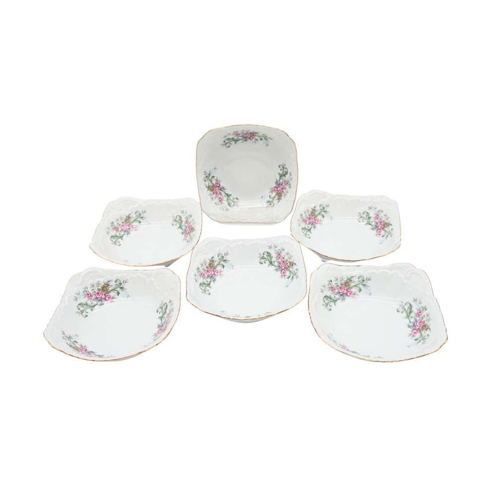 Vintage Cmielow Poland White Floral Bowl, Set of Six