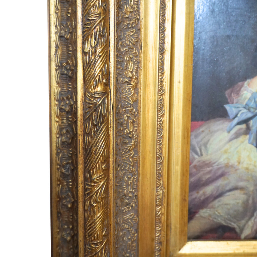 Antique Gilded Framed Portrait Painting of a Young Woman