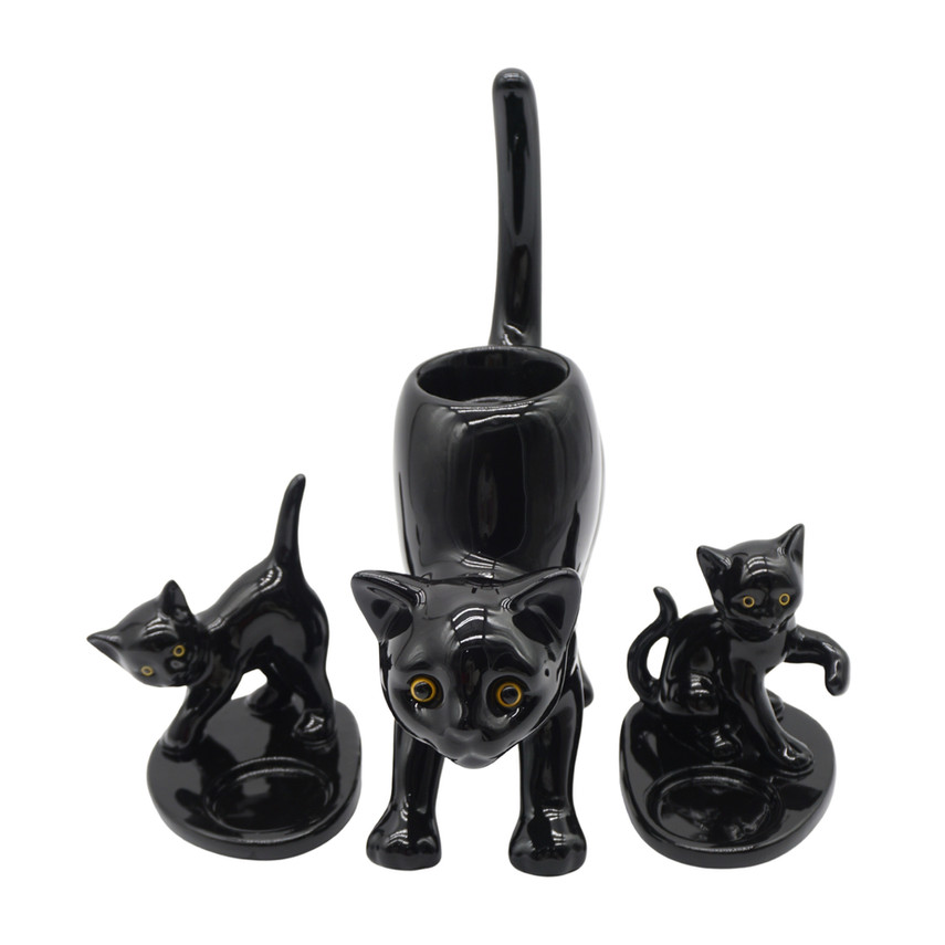 PartyLite Black Cat Tea Light Candle Holder Set