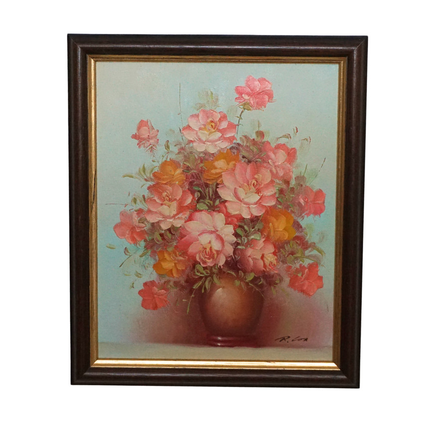Vintage Robert Cox Floral Oil Painting on Canvas