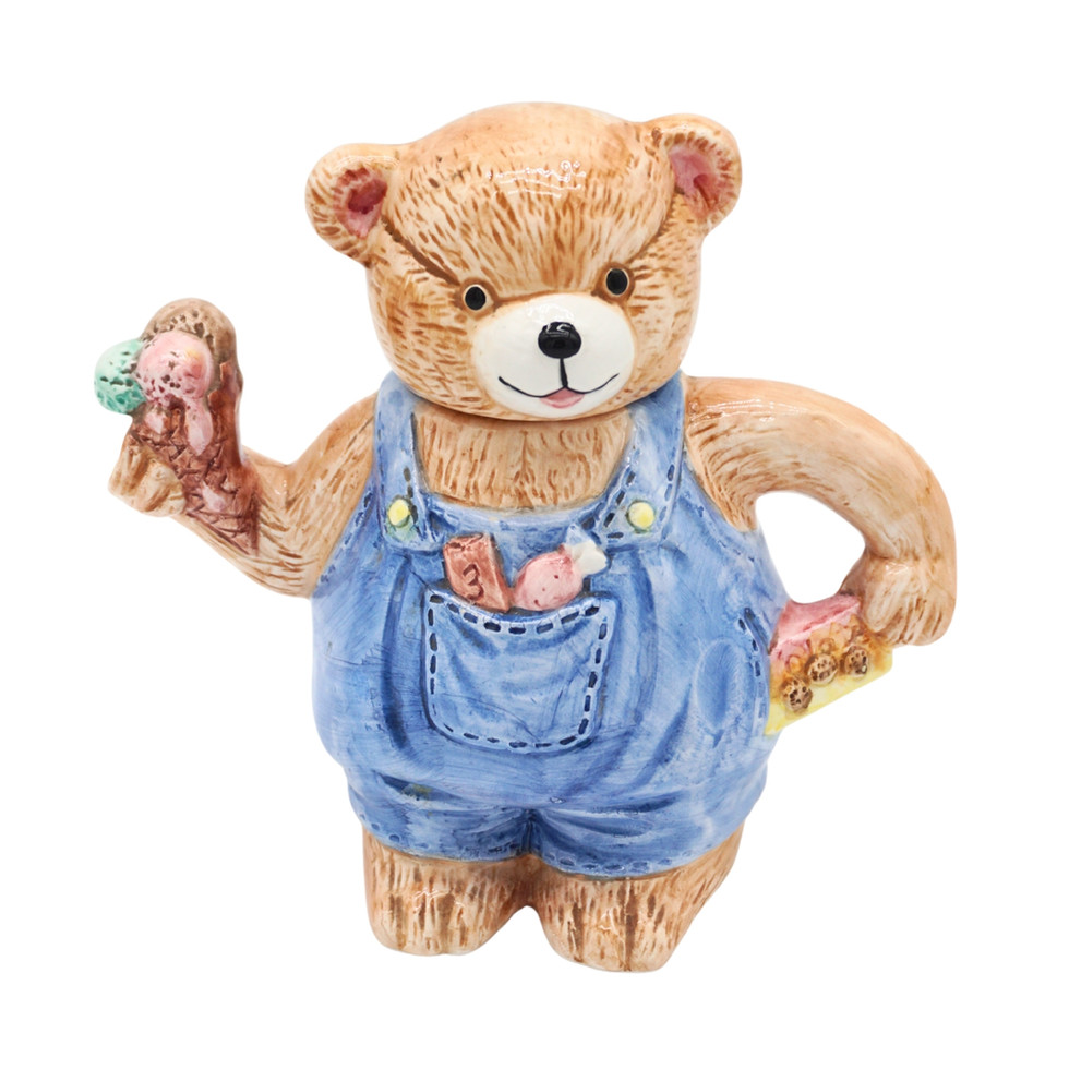 Vintage Hand Painted Teddy Bear Ceramic Teapot