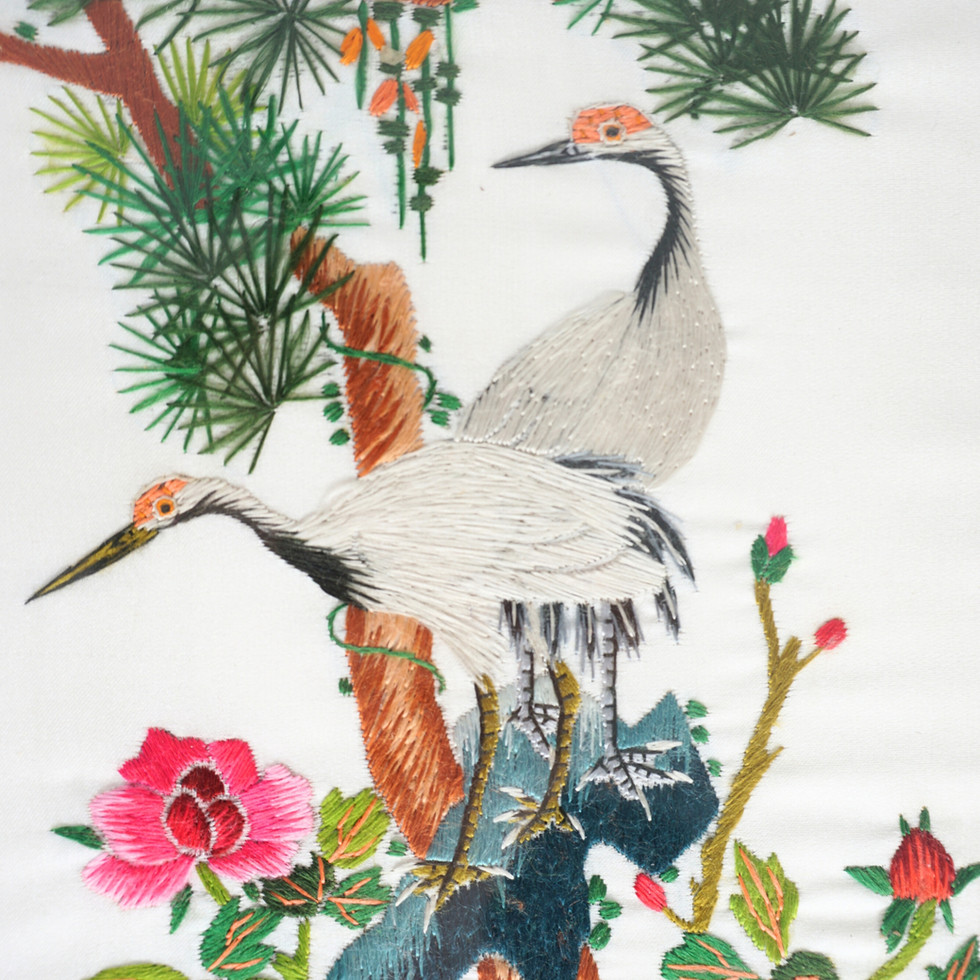 Vintage Chinese Silk Embroidery Cranes Picture