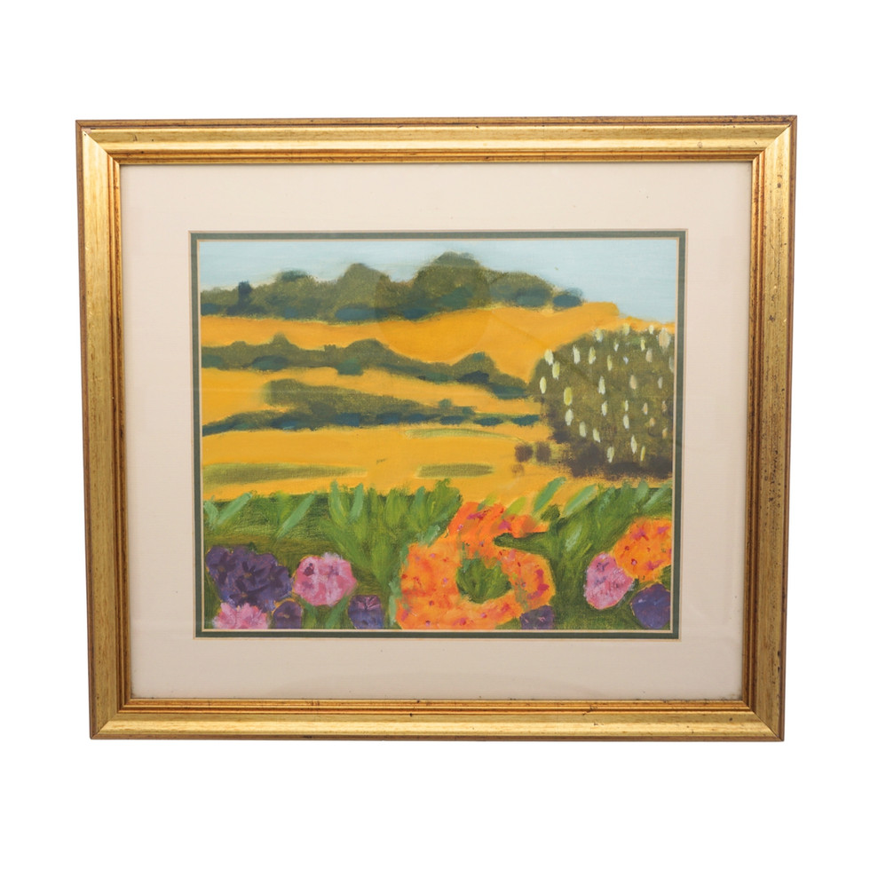 Landscape of Flowers and Trees Original Oil on Board Painting
